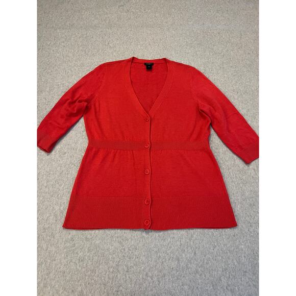 Ann Taylor Cardigan Women's XL‎ Red Wool Blend V Neck Button Down Sweater - Picture 1 of 12